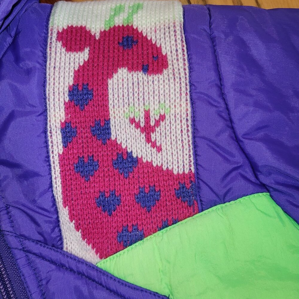 Vintage 1980s Kids 3T Hooded Jacket Purple Neon Green Hooded Giraffes Elephants. - Picture 6 of 13